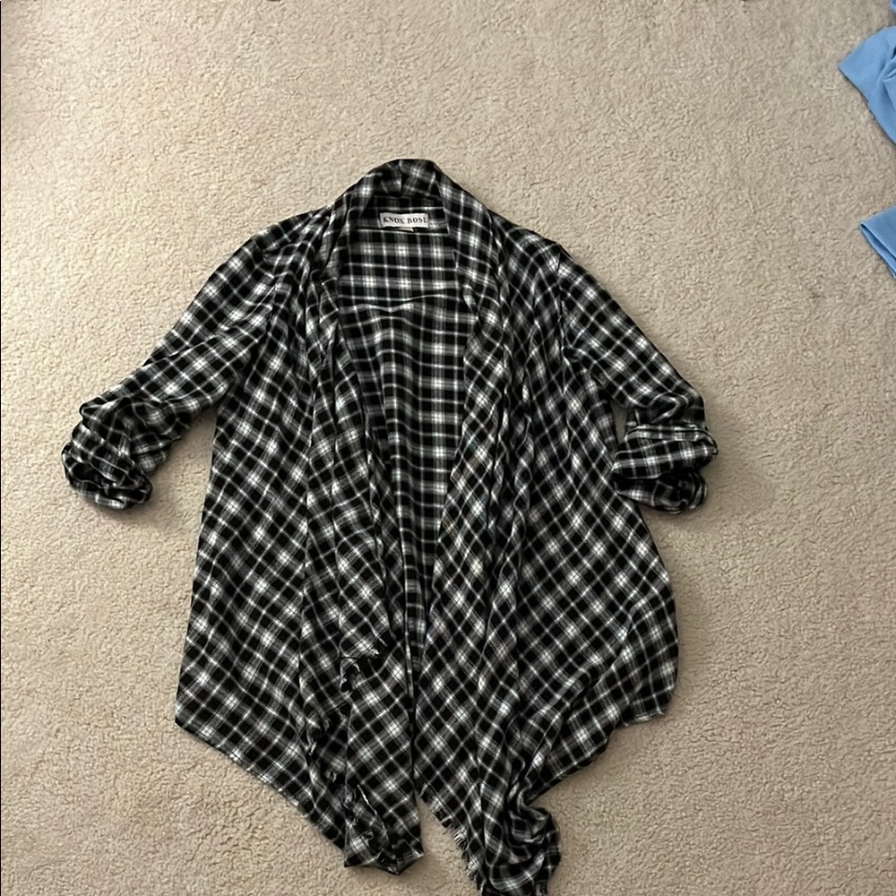 Knox Rose Brown and White Plaid Open-Front Cardigan Sweater